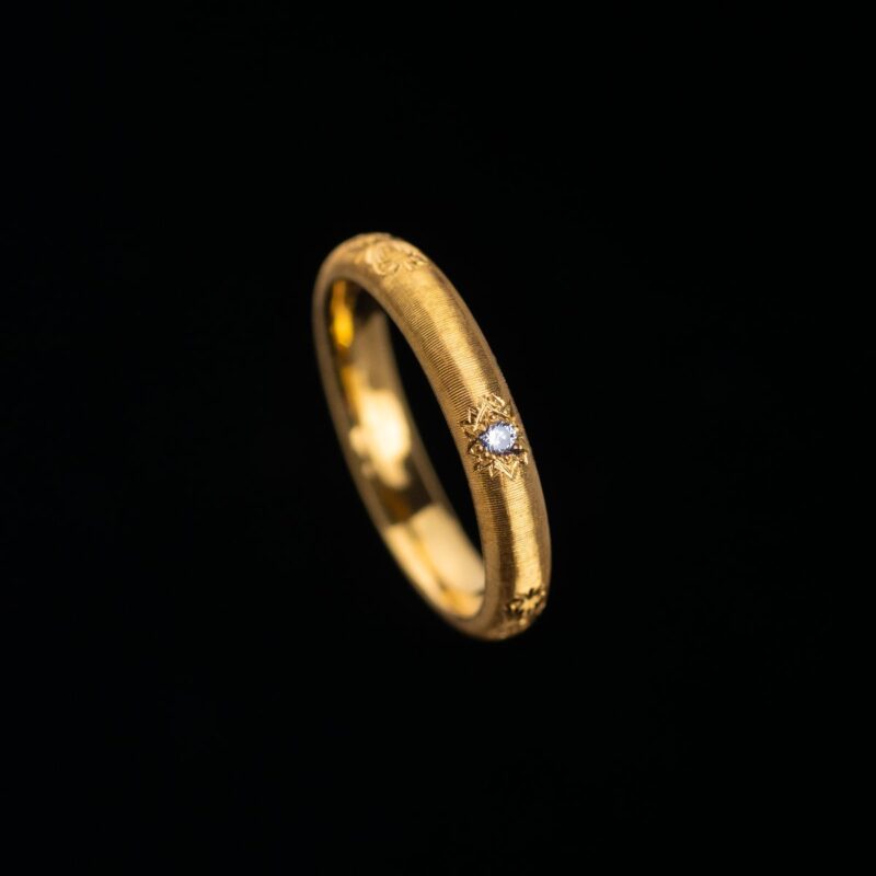 metegane イタリア彫金リング Rigato手彫り紋様 925シルバー金メッキ 完全手作り